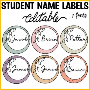 Printable Botanical Student Name Labels, Editable Name Badges, Boho Neutral Name stickers, Name Signs, Back to School Name Flags, Labels