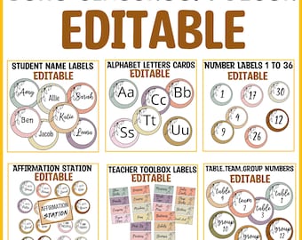 Back to School Printable Boho Neutral Botanical Classroom Decor Bundle Pack, Editable Classroom Labels, Nametags, Boho Neutral Table Signs