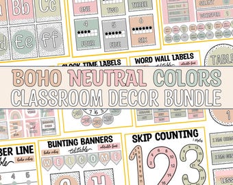 Kit de Decoração para Sala de Aula com Estampa de Bolinhas em Estilo Boho Neutro para Volta às Aulas, Conjunto de Decoração com Bolinhas, Decoração para Sala de Aula do Ensino Fundamental com Estampa de Bolinhas em Cores Suaves, Etiquetas de Nome