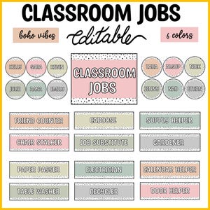 Etiquetas de tarefas para a sala de aula com bolinhas neutras e estampadas para imprimir de volta às aulas, cartões de tarefas para a sala de aula, etiquetas de parede com bolinhas para a sala de aula, etiquetas