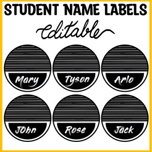 Abstract Black and Bright Round Student Name Labels, Round Name Plates, Name Cards, Back to School Round Name Labels, Round Name  Stickers