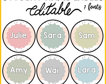 Printable Boho Dotty Student Name Labels, Calm Colors Classroom Labels, Modern Neutral Classroom Decor, Library Labels, Round Name Stickers