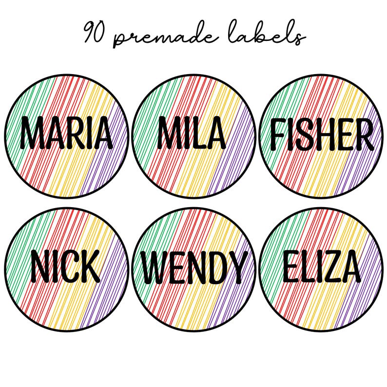 Printable Colorful Round Student Name Labels, Editable Classroom Labels ...