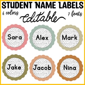 Printable Boho Neutral Spotty Student Name Labels, Cubby Labels, Circle Tray Labels, Editable Boho Neutral Back to School Classroom Labels