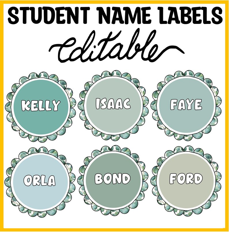 Shades of Green Student Name Labels, Boho Neutral Botanical Name Plates ...