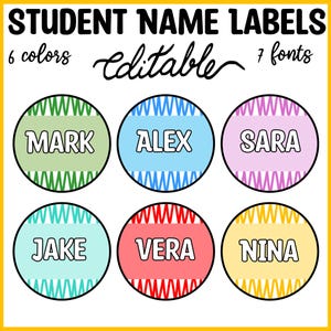 Etiquettes nominatives ondulées lumineuses, imprimables, étiquettes colorées pour la salle de classe, étiquettes nominatives pour élèves, étiquettes Cubby, étiquettes nominatives personnalisées, porte-noms