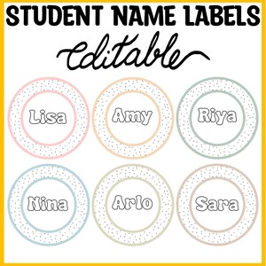 Round Dotty Student Name Labels, Dotty Name Plates, Name Signs, Name Tags, Back to School Classroom Nametags, Name Cards, Spotty Nametags