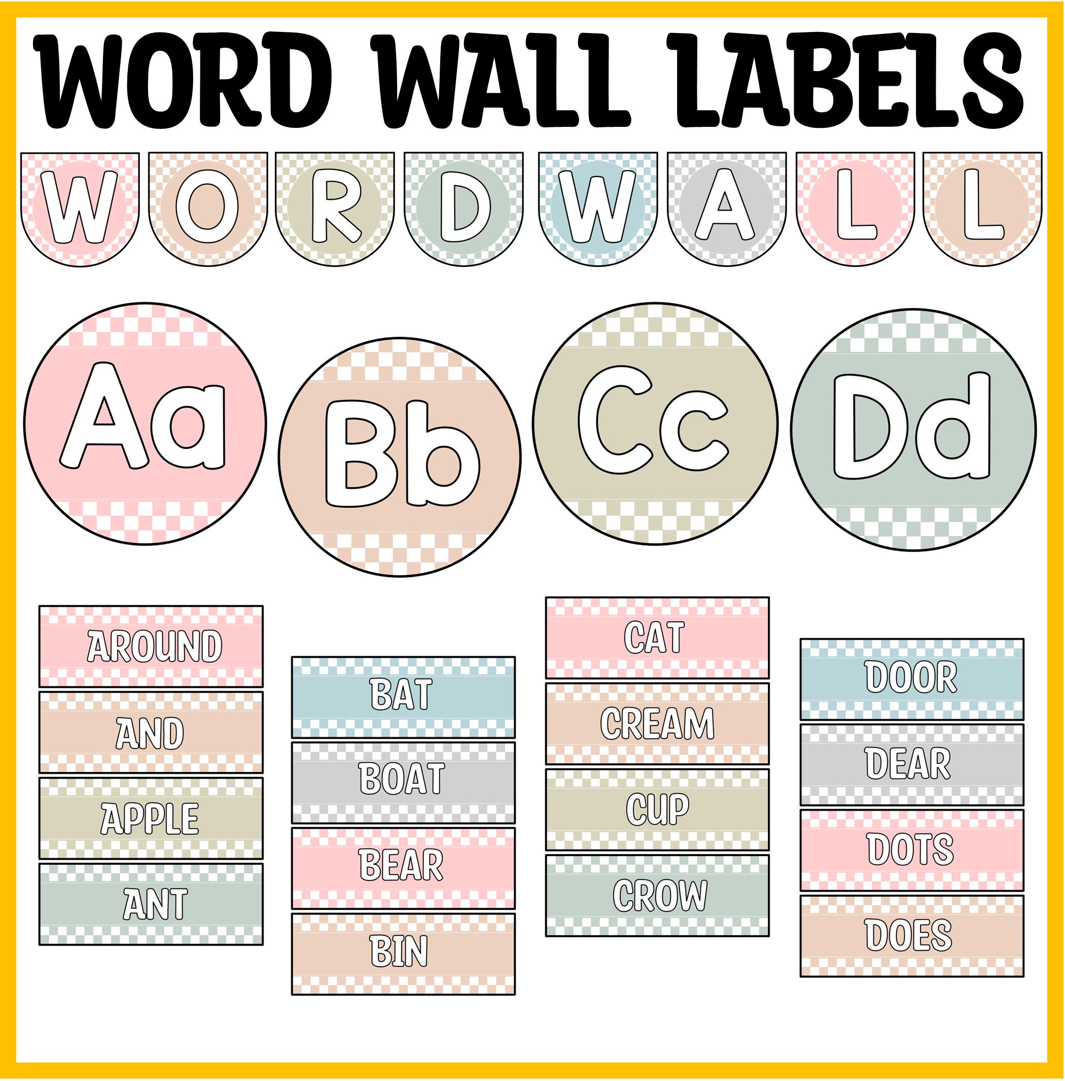 Printable Checkered Word Wall Labels, Alphabet Flashcards, Checkered ...