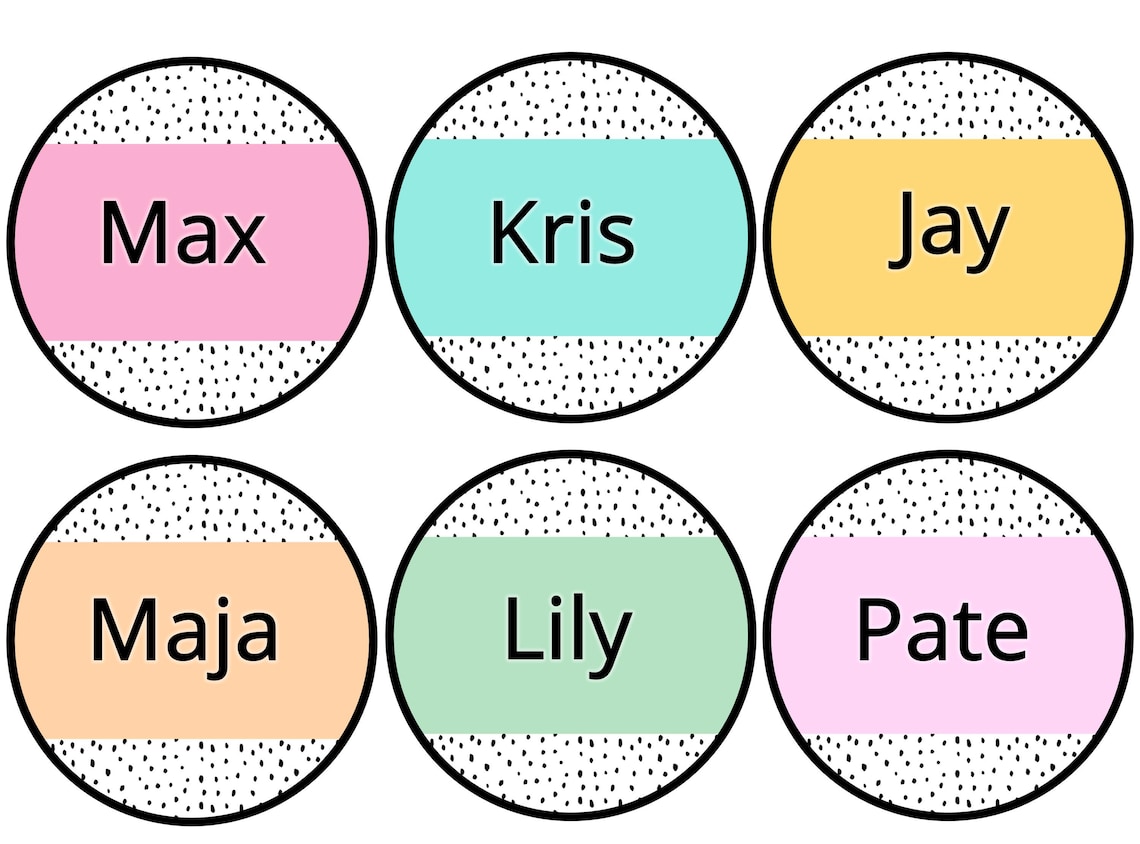 Printable Bright Spotty Student Name Labels, Editable Round Student ...