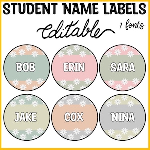Printable Boho Neutral Student Name Labels, Editable Round Student Name Signs, Back to School Circle Name Signs, Custom Nametags,Name Badges