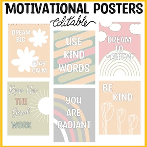 Printable Calm Colors Motivational Posters, Growth Mindset Posters for Kids, Boho Neutral Classroom Posters Wall Display, Editable Posters