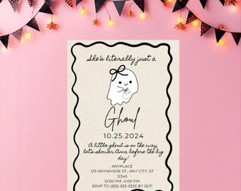 Inbjudan till babyshower med spöklika ansikten | Mall för läskig Halloween (digital nedladdning)