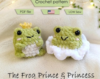 Frog Prince & Princess Crochet Pattern: Low Sew Amigurumi (PDF Pattern)