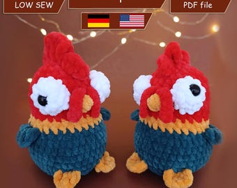 Crazy Rooster crochet pattern, Funny Сock crochet pattern, Crazy Rooster Low Sew pdf pattern, Amigurumi pattern, English and German language