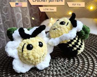 Flower Bee Crochet Pattern: Low Sew Amigurumi (PDF Download)
