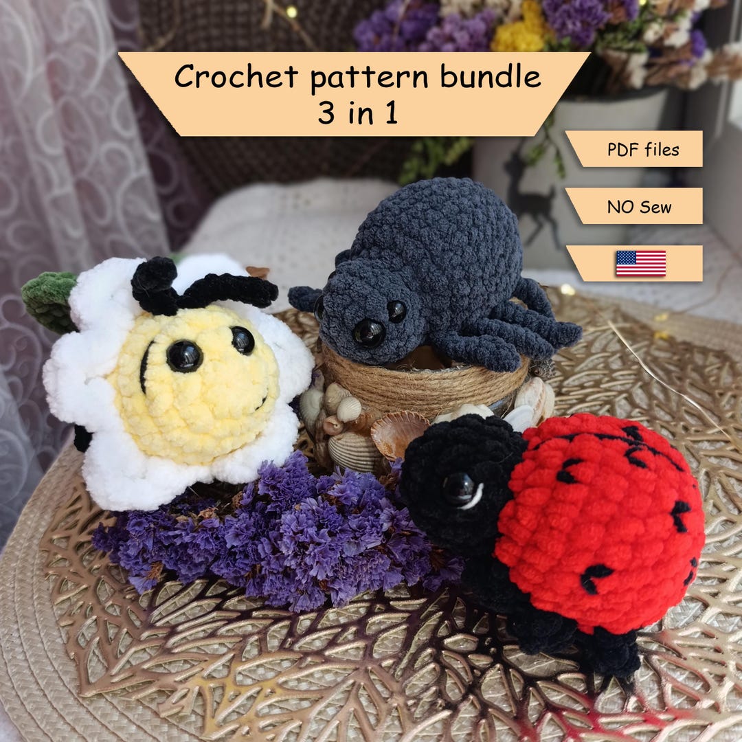 Bugs Crochet Pattern Bundle: Ladybug, Bee, Spider Amigurumi (PDF ...