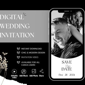Save The Date Video Invitation Template, Save The Date Video Invite, Text Message Save The Date, Save The Date With Photo, Canva