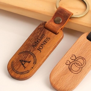 Custom Wooden Keychain Engraved • Personalized Wood Key Chain for Men • Premium Walnut Laser Engraved Keyring • Handmade Gift for Men