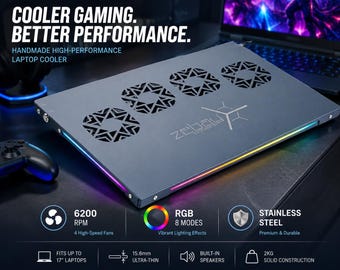 Gaming Laptop Cooler: 4-Fan High-Performance Cooling - Responsive RGB LEDs and Speakers