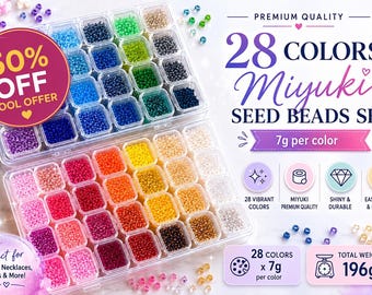 Miyuki Delica Seed Beads Set | 28 Colors, 7g Each, Japanese Cylinder for Jewelry Making