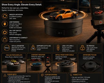 Rotary Display Stand for Figures & Collectibles | USB Powered 360 Rotating Turntable