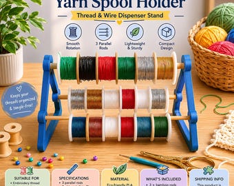 Triple Yarn Spool Holder - Thread & Wire Dispenser Stand