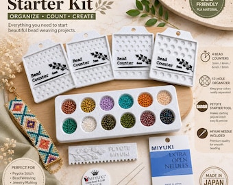 Peyote Stitch Starter Kit | Miyuki Delica Bead Counter & Organizer Tray | Jewelry Making Tool Set