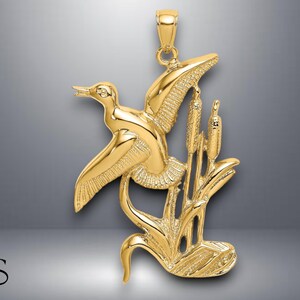 14K Yellow Gold Duck Flying From Willow Charm with Necklace Chain Options