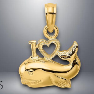 14K Yellow Gold 2-D Polished I HEART Whale Charm with Necklace Chain Options