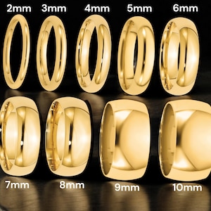 14K Solid Yellow Gold Wedding Bands Comfort Fit Style Lite with FREE Inside Ring Engraving - 2mm 3mm 4mm 5mm 6mm 7mm 8mm 9mm and 10mm Widths