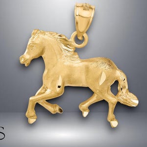 14K Yellow Gold Diamond-cut Horse Pendant with Necklace Chain Options