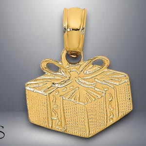 14K Yellow Gold Wrapped Gift Box Charm with Necklace Chain Options