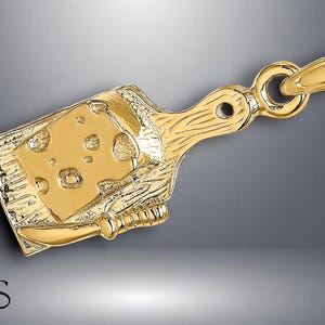14K Yellow Gold Cheese Board w/ Knife Charm with Necklace Chain Options