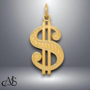 14K Yellow Gold Dollar Sign Pendant Charm with Necklace Chain Options