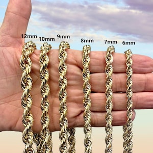 10K Solid Gold Rope Chain: Diamond-Cut Necklace or Bracelet