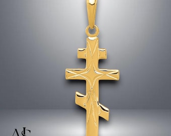 14K Yellow Gold Eastern Orthodox Cross Pendant with Necklace Chain Options