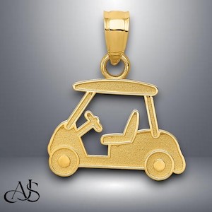 14K Yellow Gold Golf Cart Pendant Charm with Necklace Chain Options