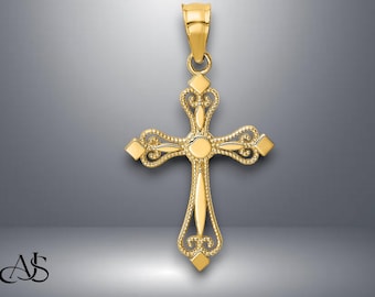 14K geelgouden mini-geknoopte kruishanger met ketting kettingopties