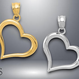 14K Yellow Gold or White Gold Dangling Heart Pendant with Necklace Chain Options