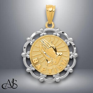 14K Two-tone Gold Baptism Pendant with Chain Necklace options