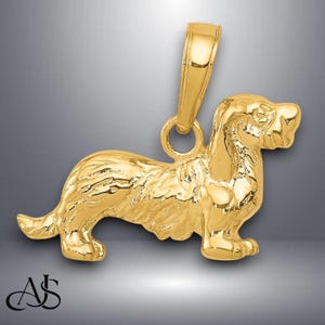 14K Yellow Gold Long-Haired Dachshund Dog Pendant with Chain Options