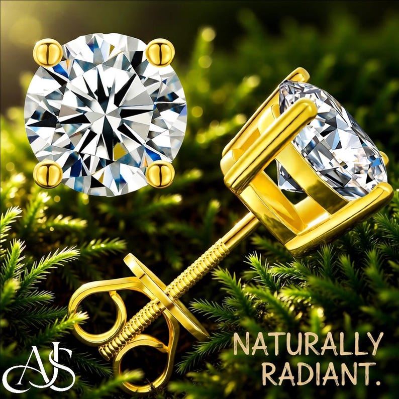 Certified Moissanite Stud Earrings 18K Gold-plated Sterling Silver image 3