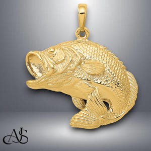 14K Yellow Gold Bass Fish Jumping Pendant with Chain Necklace options