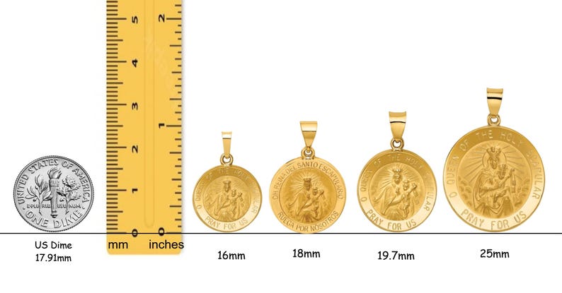 Queen of the Holy Scapular Round Medal Pendants in 14K Yellow Gold ...