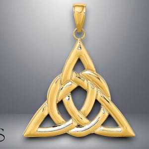 14K Yellow Gold Polished Large Celtic Trinity Knot Charm with Necklace Chain Options