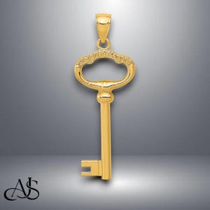 14K Yellow Gold Large 3-D Key  To My Heart Key Charm Pendant with Necklace Chain Options