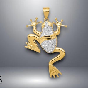 14K Yellow Gold Diamond-cut Frog Pendant with Necklace Chain Options