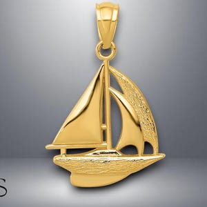 14K Yellow Gold Sailboat Pendant with Necklace Chain Options