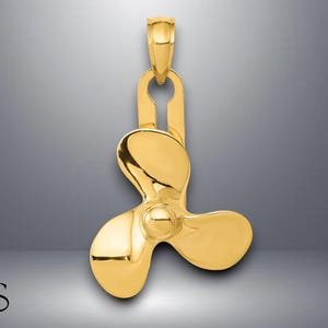 14K Yellow Gold Moveable 3 Blade Propeller Pendant with Necklace Chain Options