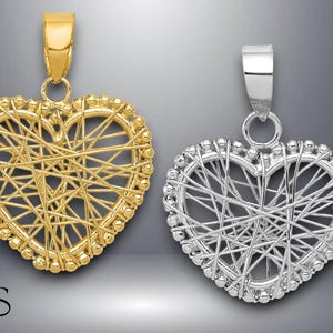 14K Yellow Gold or White Gold Polished Wire Heart Pendant with Necklace Chain Options
